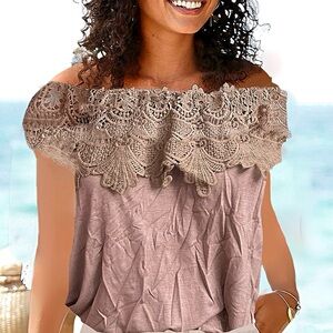 Lace Crochet Cold Shoulder Top